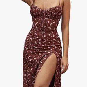 Murfhee Women's Elegant Floral Print Ruched A-Line Split Dress